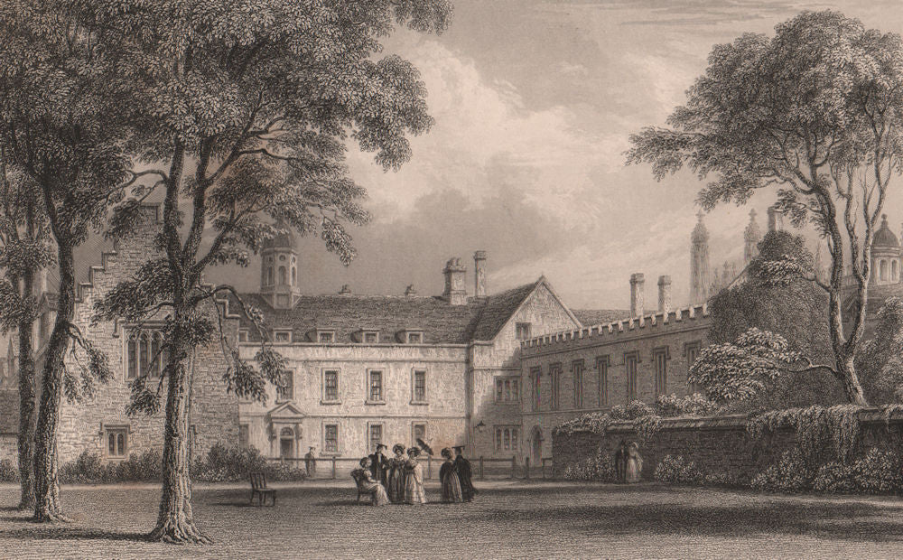 TRINITY HALL from the Garden, Cambridge. LE KEUX 1841 old antique print